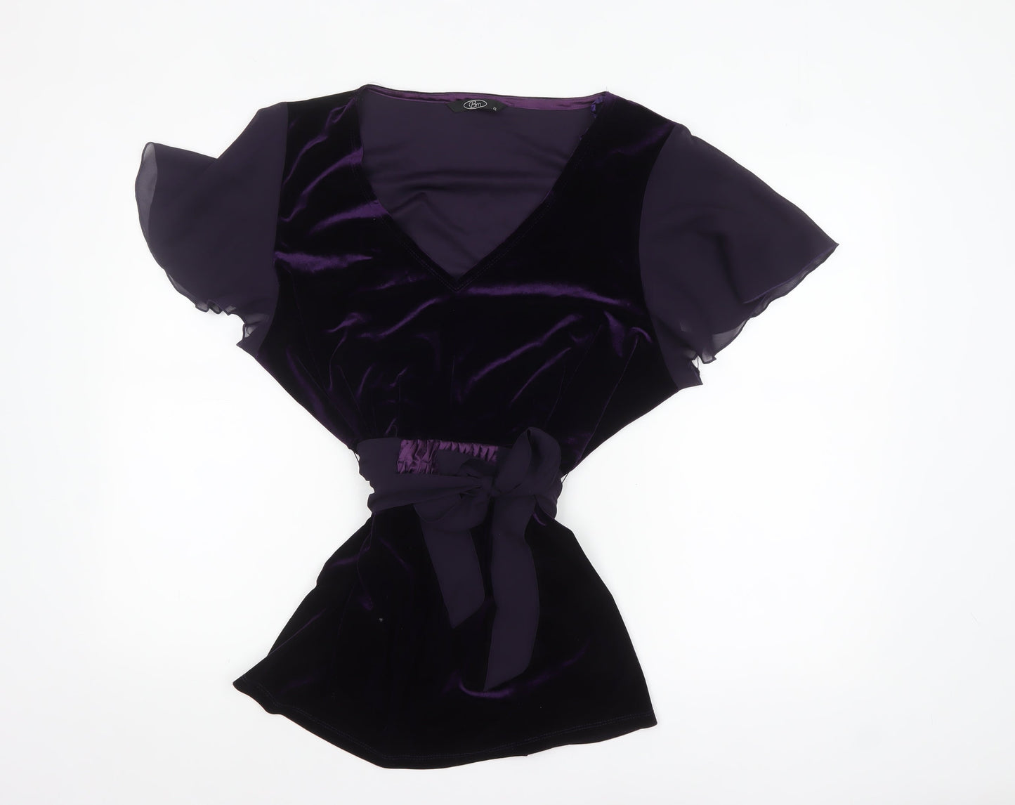 Bm Women’s Purple Velvet Wrap Blouse Size 22 Flutter Sleeve