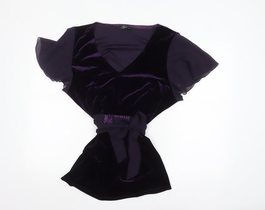 Bm Women’s Purple Velvet Wrap Blouse Size 22 Flutter Sleeve