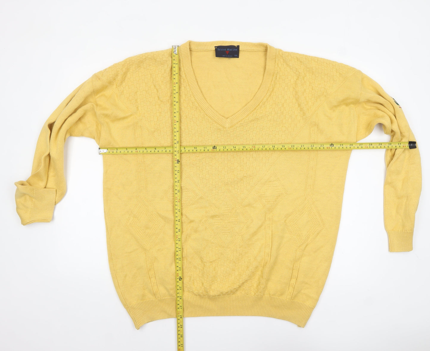 Tricot Marine Men's Yellow Cotton V-Neck Jumper 2XL