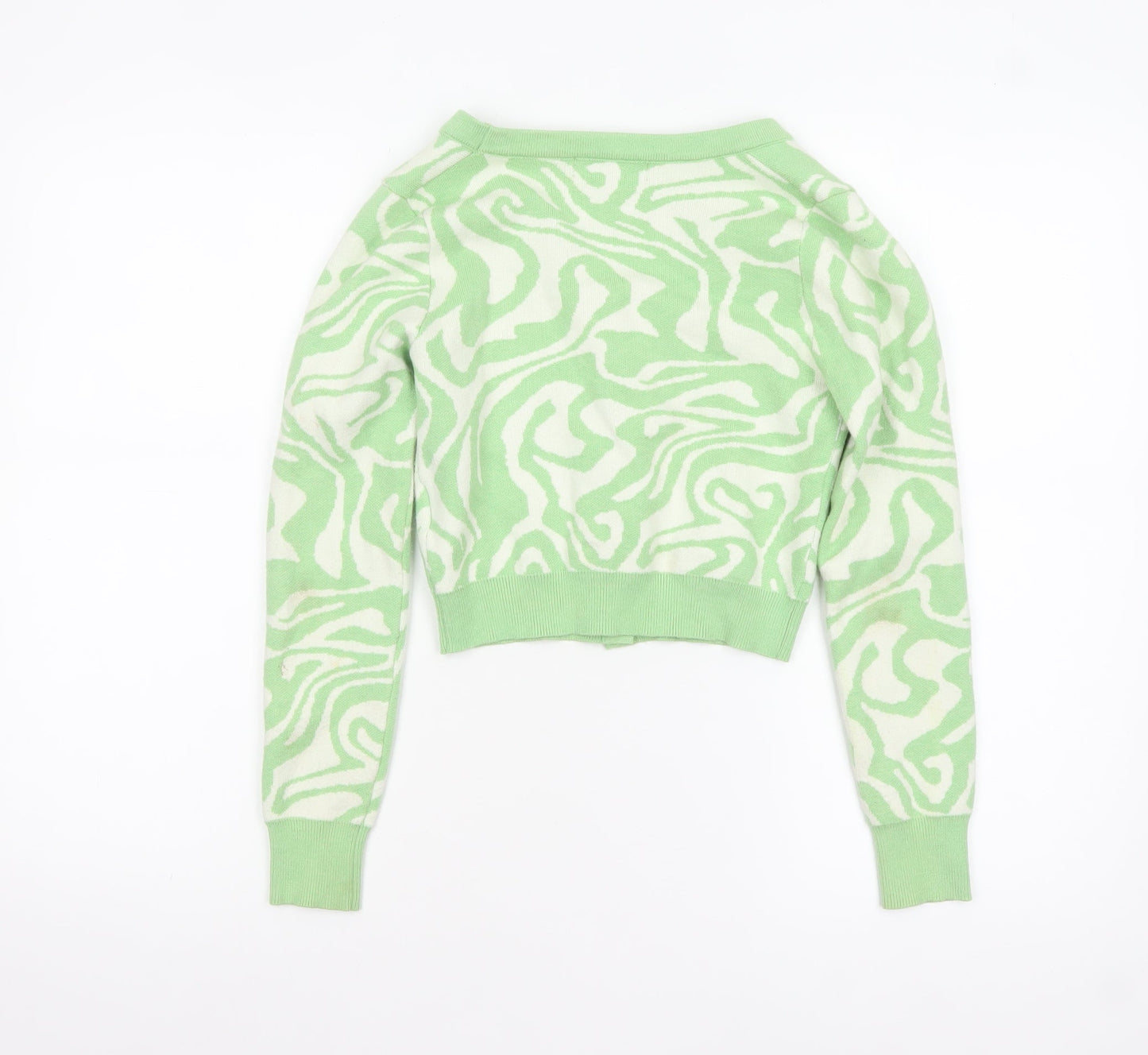 Motel Womens Green XS V-Neck Geometric Knit Cardigan