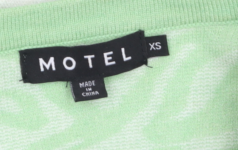 Motel Womens Green XS V-Neck Geometric Knit Cardigan