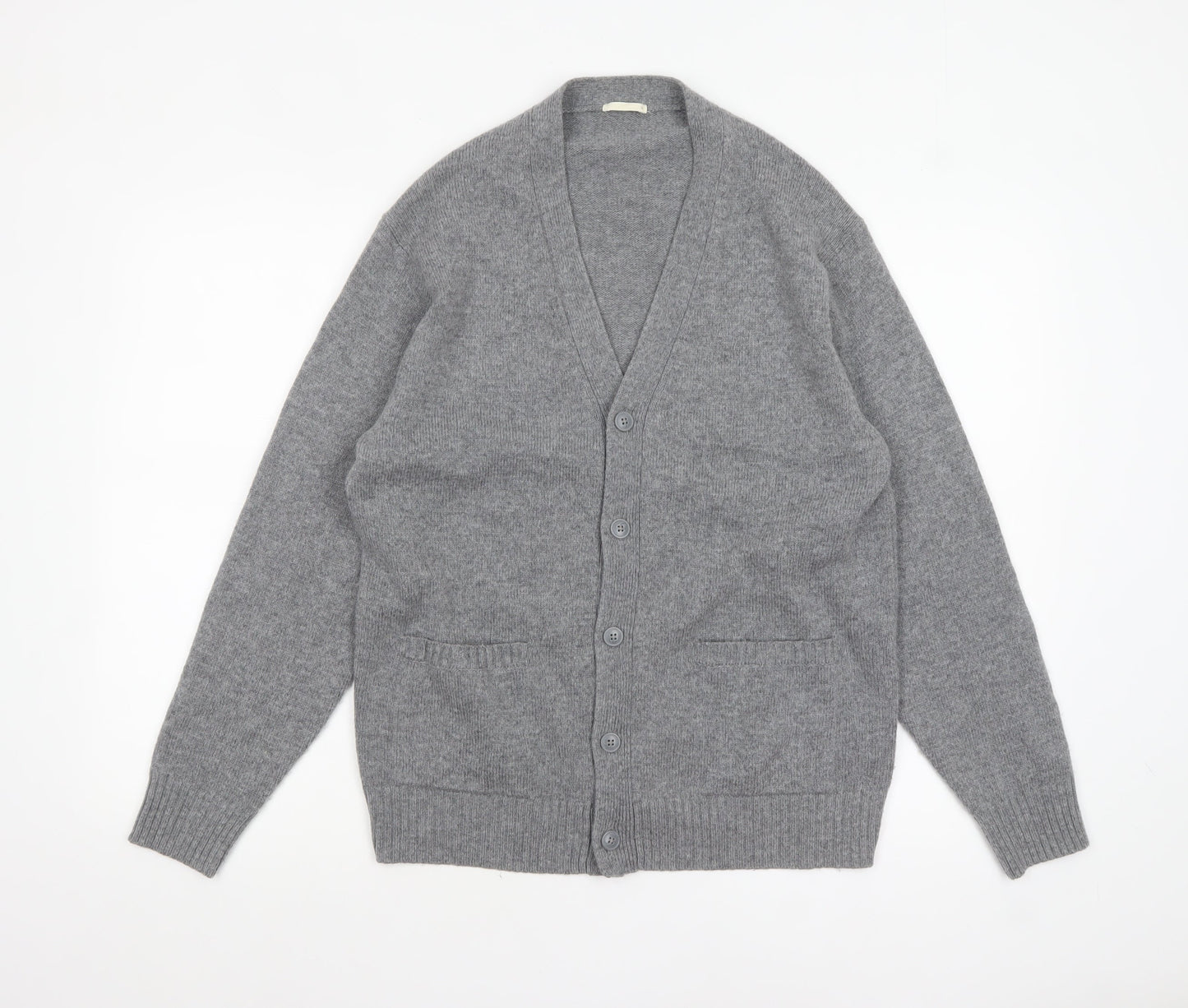 GU Men's Grey Wool Blend Cardigan M V-Neck Knit Jumper