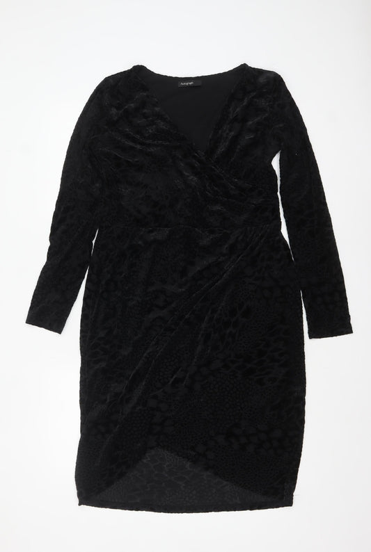 Marks and Spencer Women Black Size 14 Velvet Wrap Dress