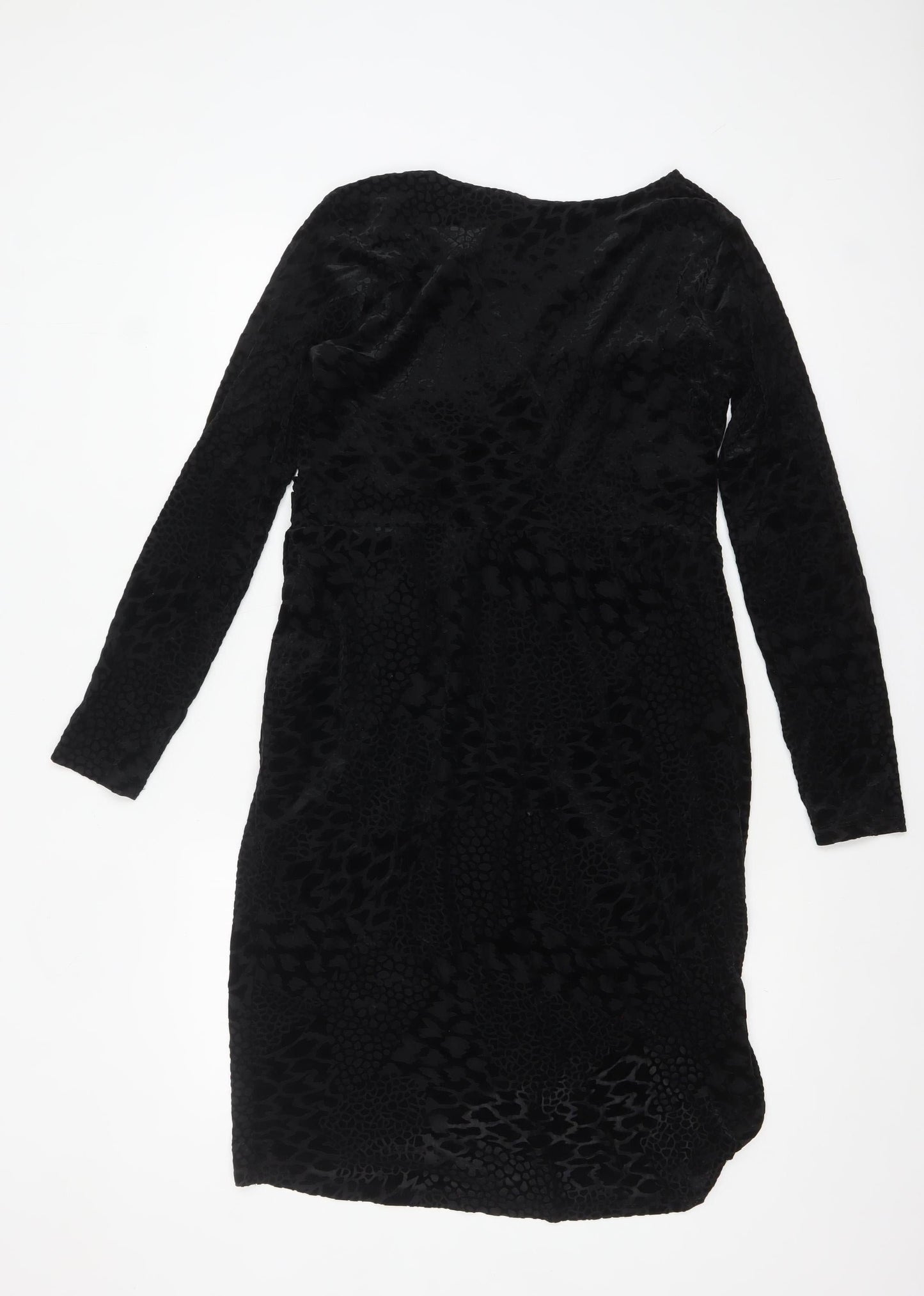 Marks and Spencer Women Black Size 14 Velvet Wrap Dress