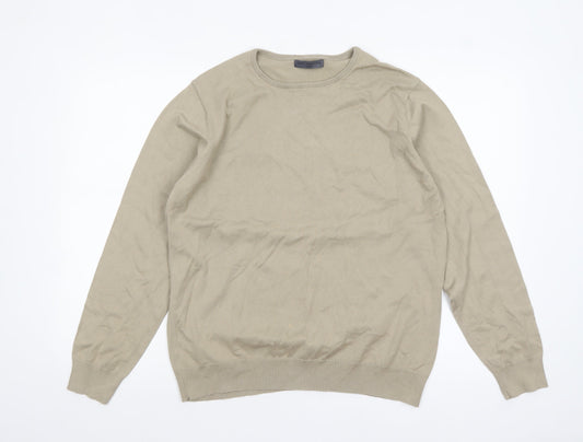 Next Mens Beige Cotton Crew Neck Jumper Medium Regular Fit