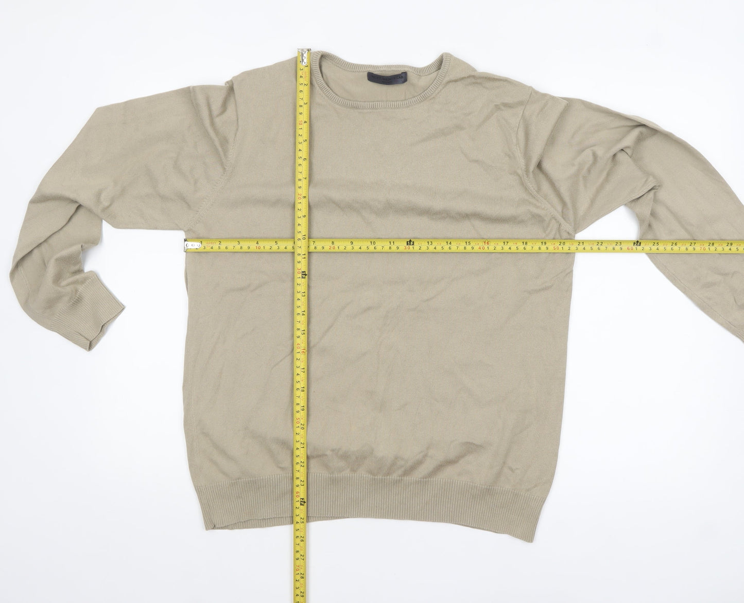 Next Mens Beige Cotton Crew Neck Jumper Medium Regular Fit