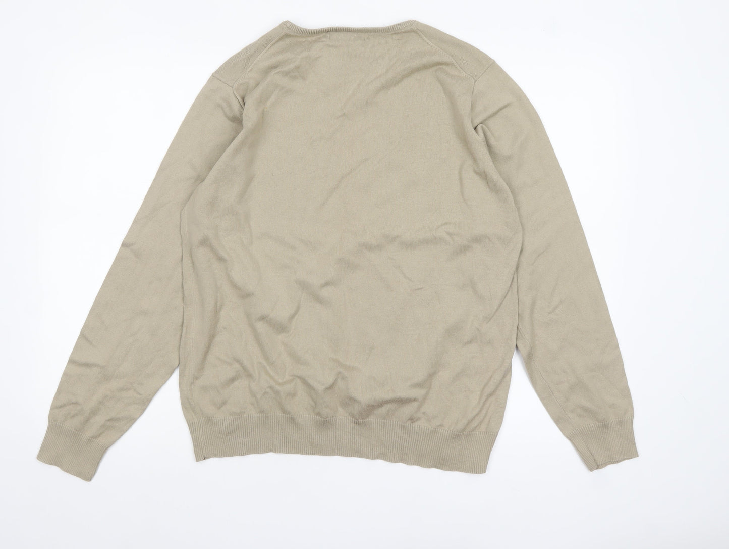 Next Mens Beige Cotton Crew Neck Jumper Medium Regular Fit