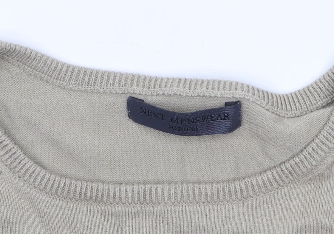 Next Mens Beige Cotton Crew Neck Jumper Medium Regular Fit