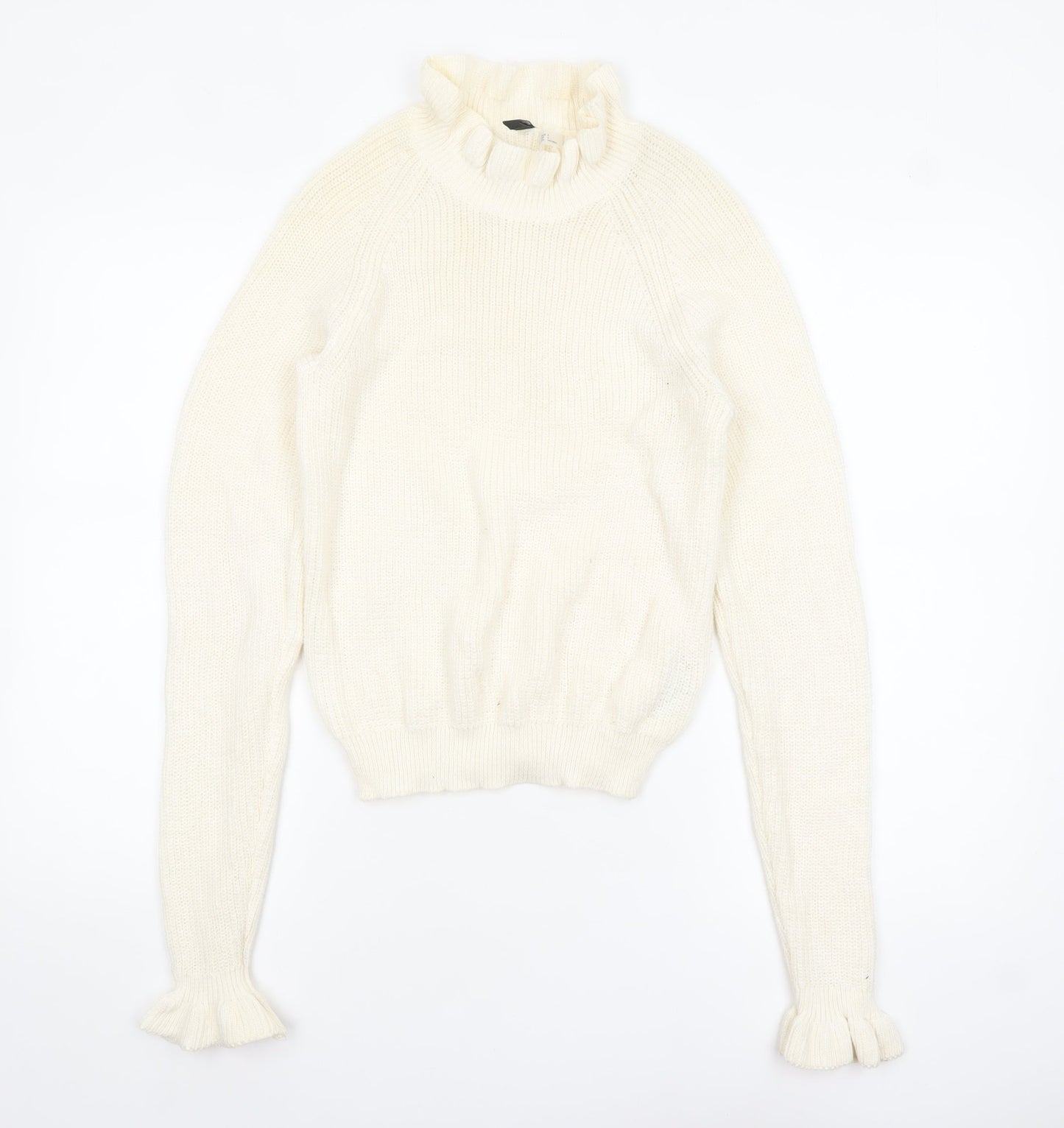 H&M Divided Women's Ivory Ruffle High Neck Knit Jumper Size S
