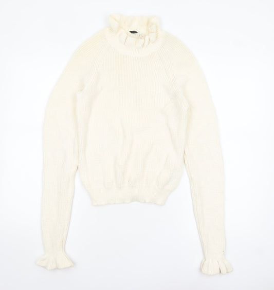 H&M Divided Women's Ivory Ruffle High Neck Knit Jumper Size S