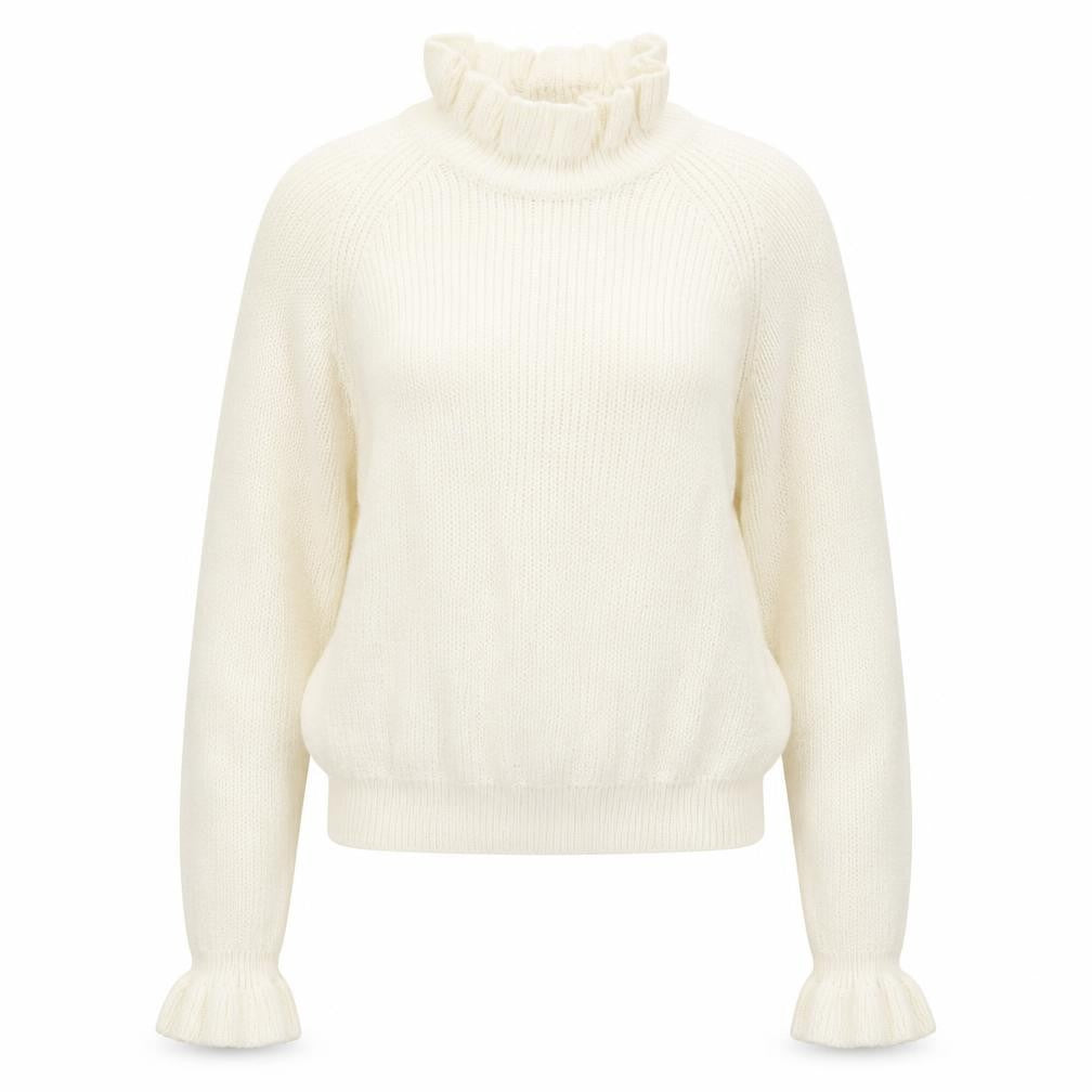 H&M Divided Women's Ivory Ruffle High Neck Knit Jumper Size S
