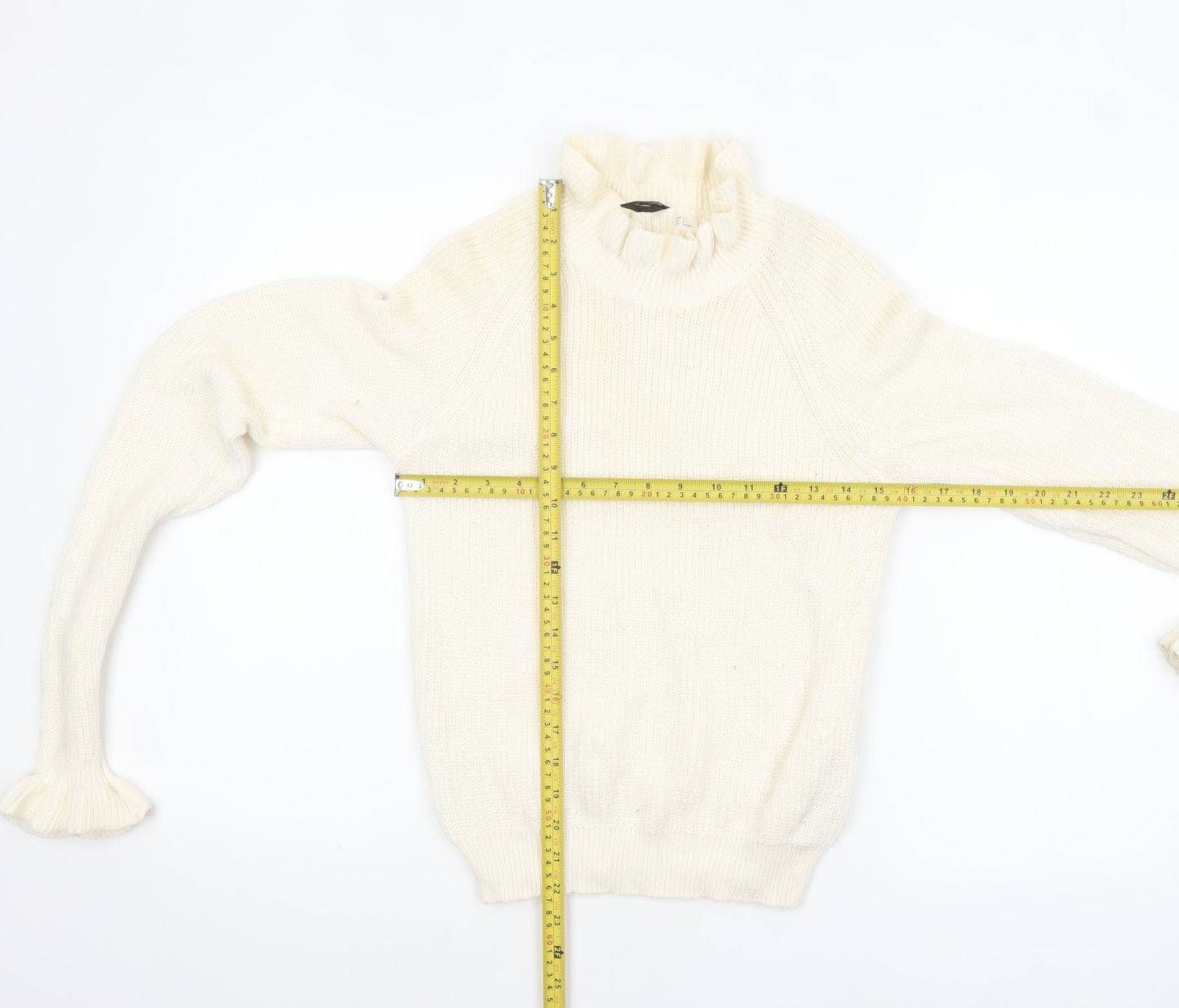 H&M Divided Women's Ivory Ruffle High Neck Knit Jumper Size S