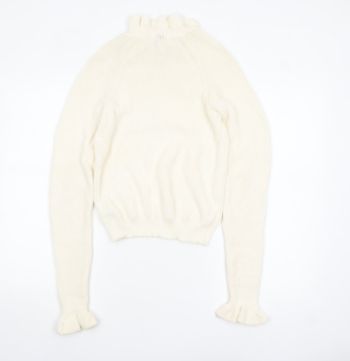 H&M Divided Women's Ivory Ruffle High Neck Knit Jumper Size S