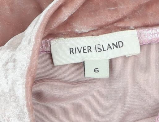 River Island Women Pink Skater Velvet Stretch Short Skirt Size 6