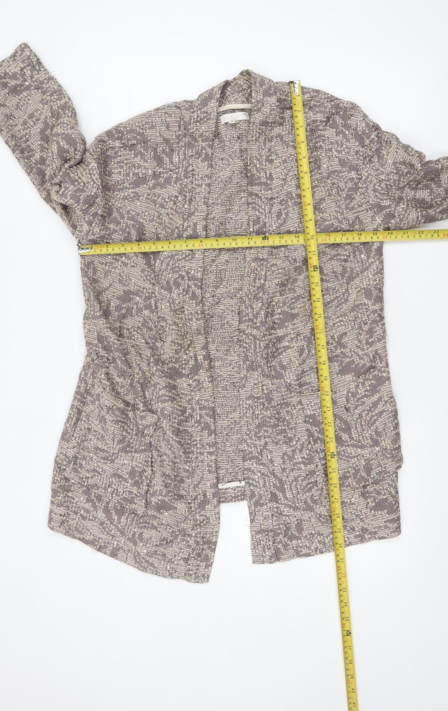 Intropia Women’s Beige Tweed Open Front Blazer Size 10