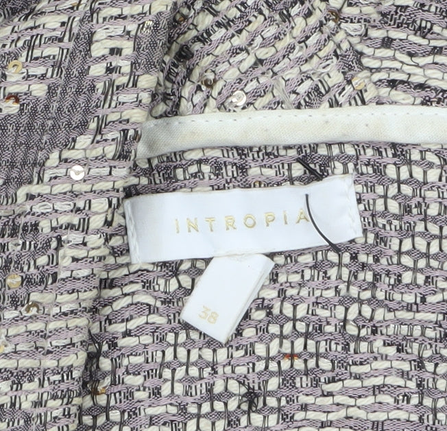 Intropia Women’s Beige Tweed Open Front Blazer Size 10