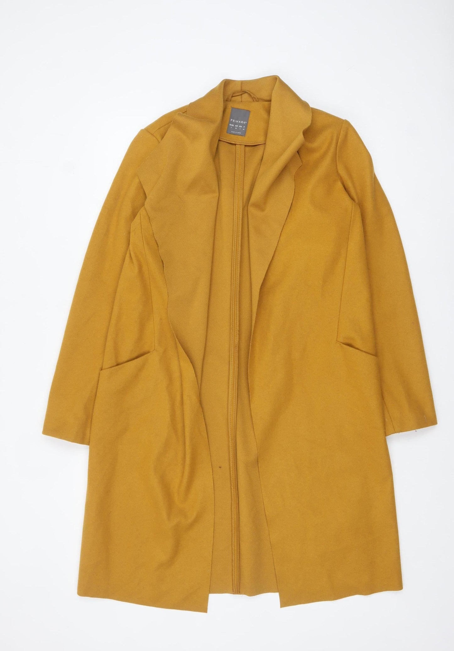 Primark Women's Yellow Long Coat Size 8 Lightweight Overcoat