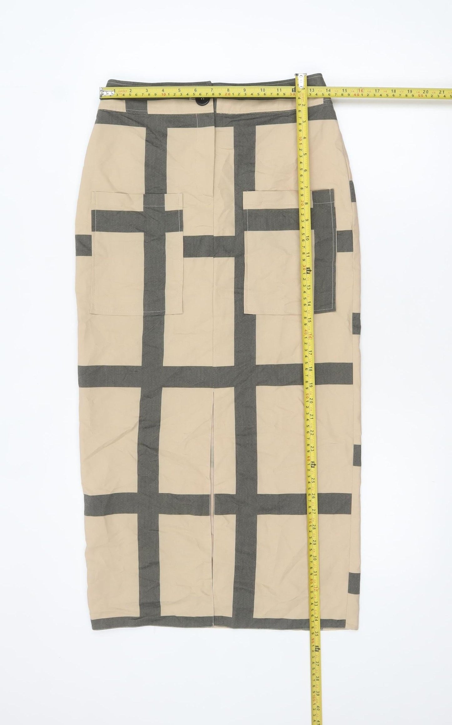 ASOS DESIGN Women's Beige Check Midi Pencil Skirt Size 10