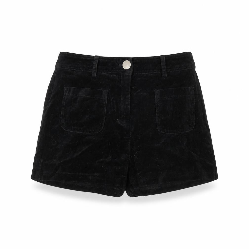 Representative Women Black Cotton Velvet High Rise Chino Shorts S