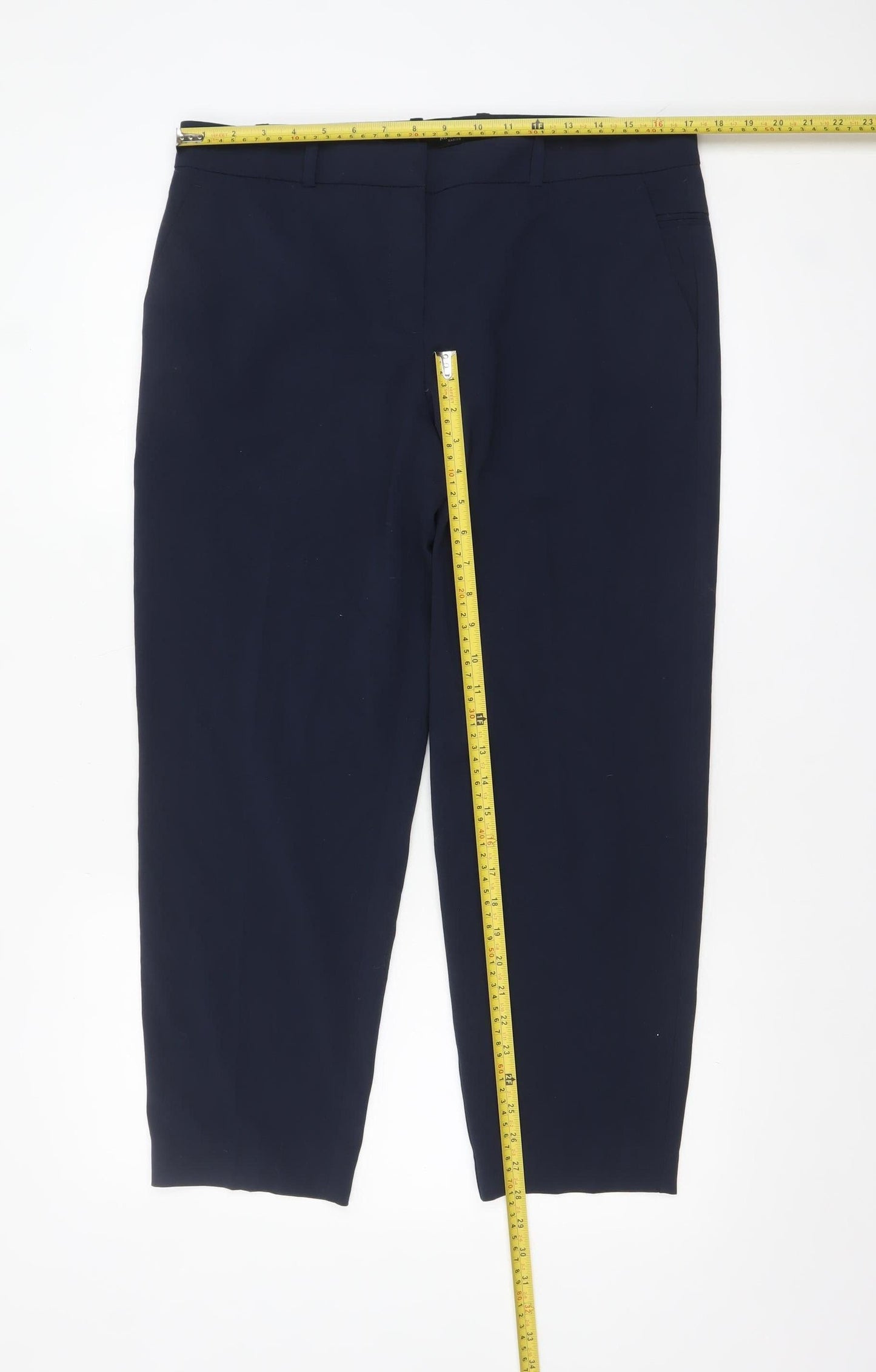 Mango Womens Blue Slim Fit Cropped Tapered Trousers Size 14
