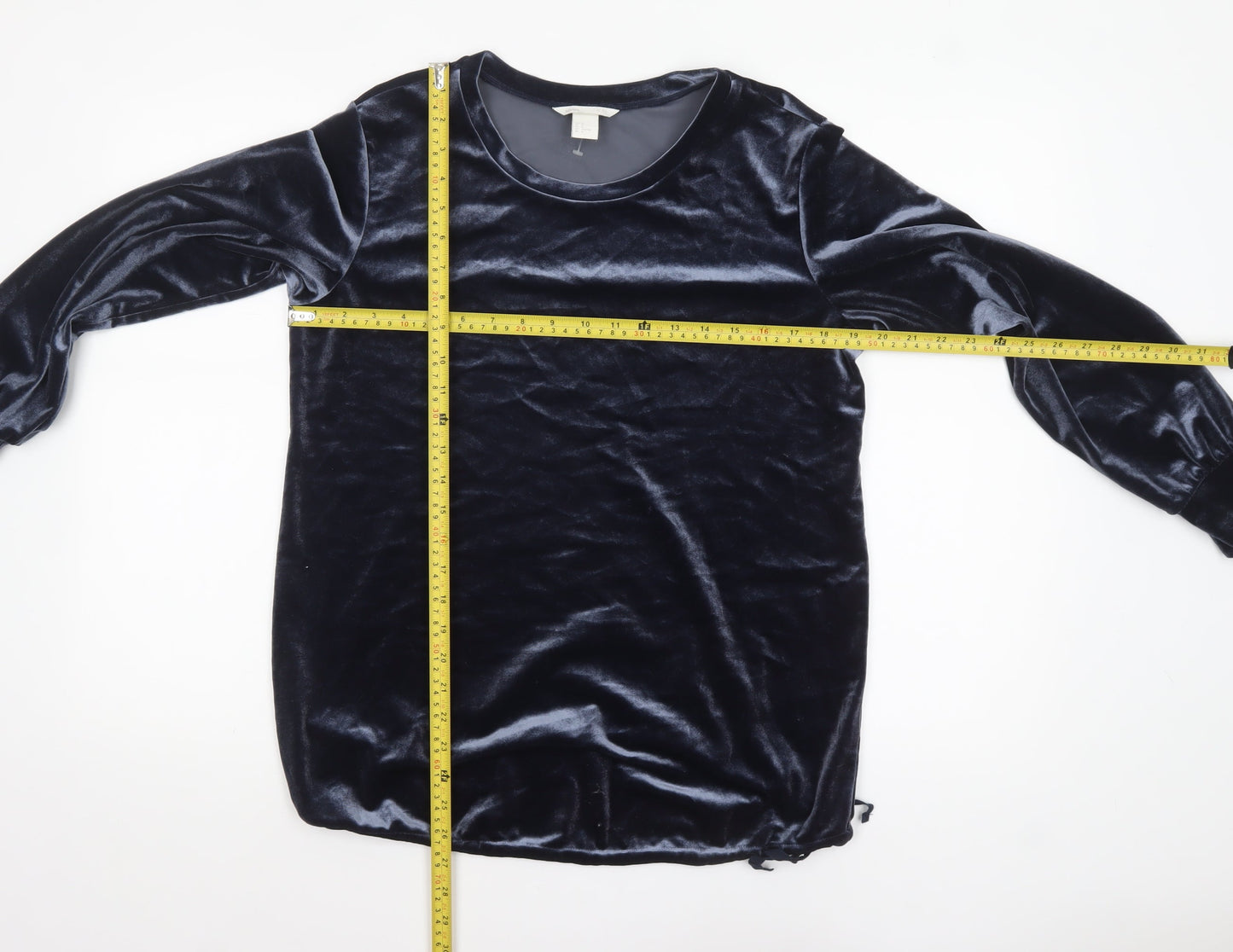 H&M MAMA Blue Velvet Long Sleeve Tunic Blouse Size 12