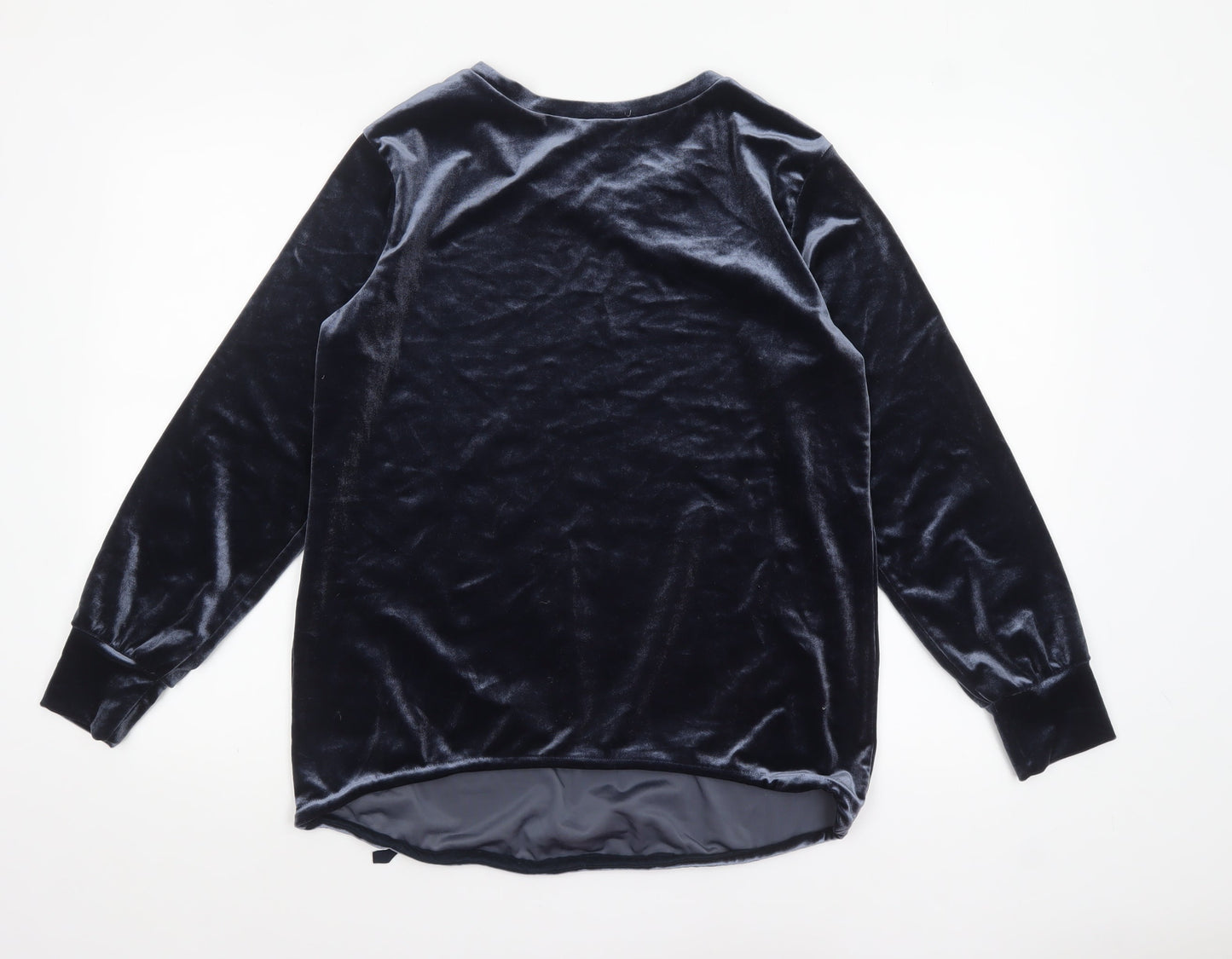 H&M MAMA Blue Velvet Long Sleeve Tunic Blouse Size 12