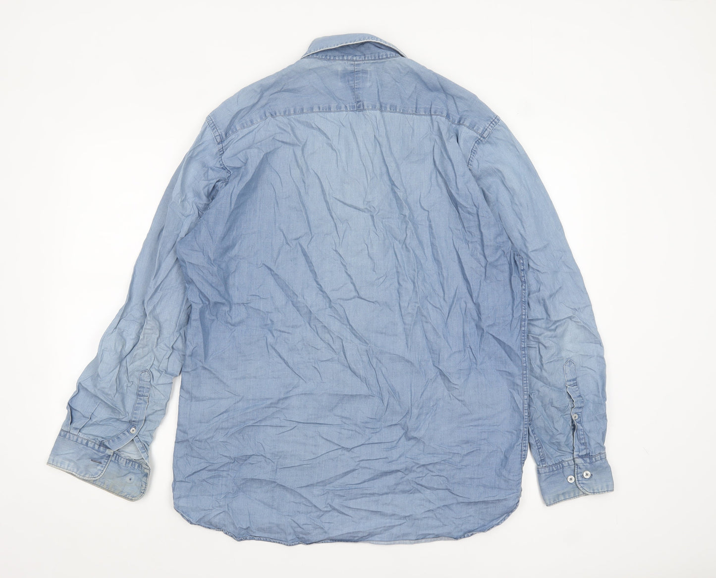 T.M.Lewin Men's Blue Denim Cotton Long Sleeve Casual Shirt L