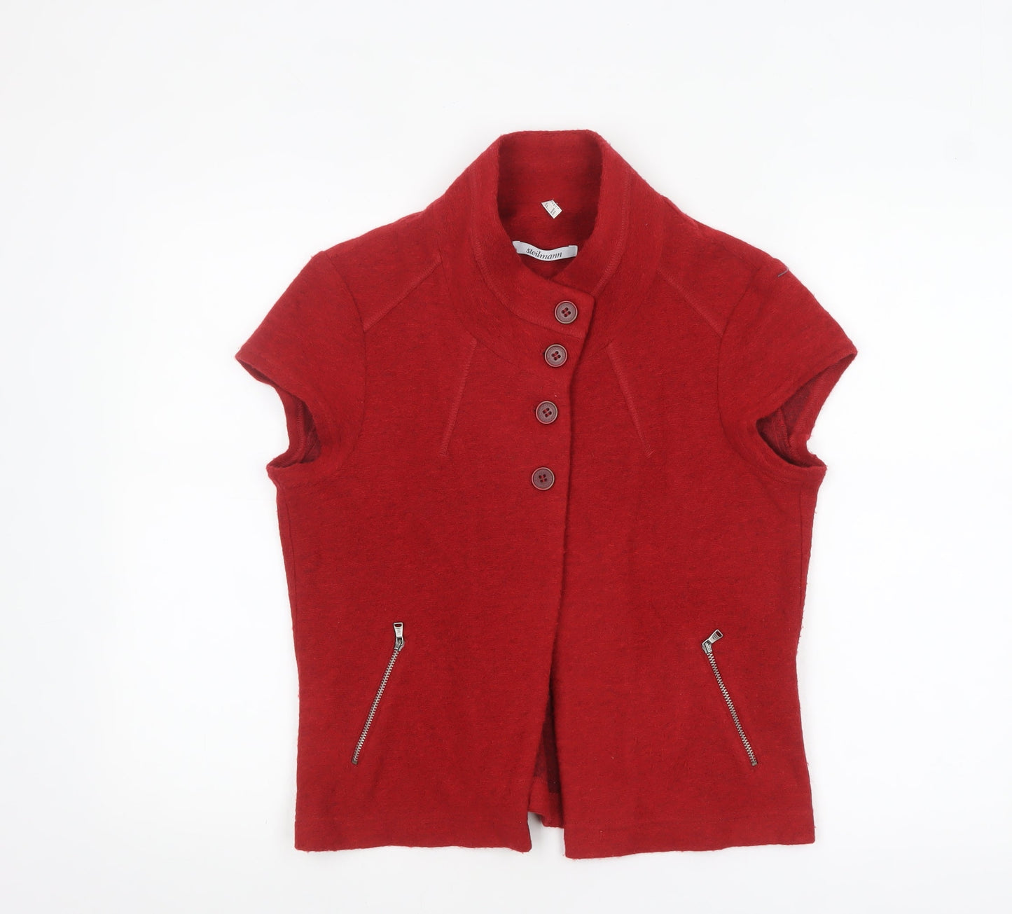 Steilmann Women's Red Short Sleeve Collared Cardigan Size 12