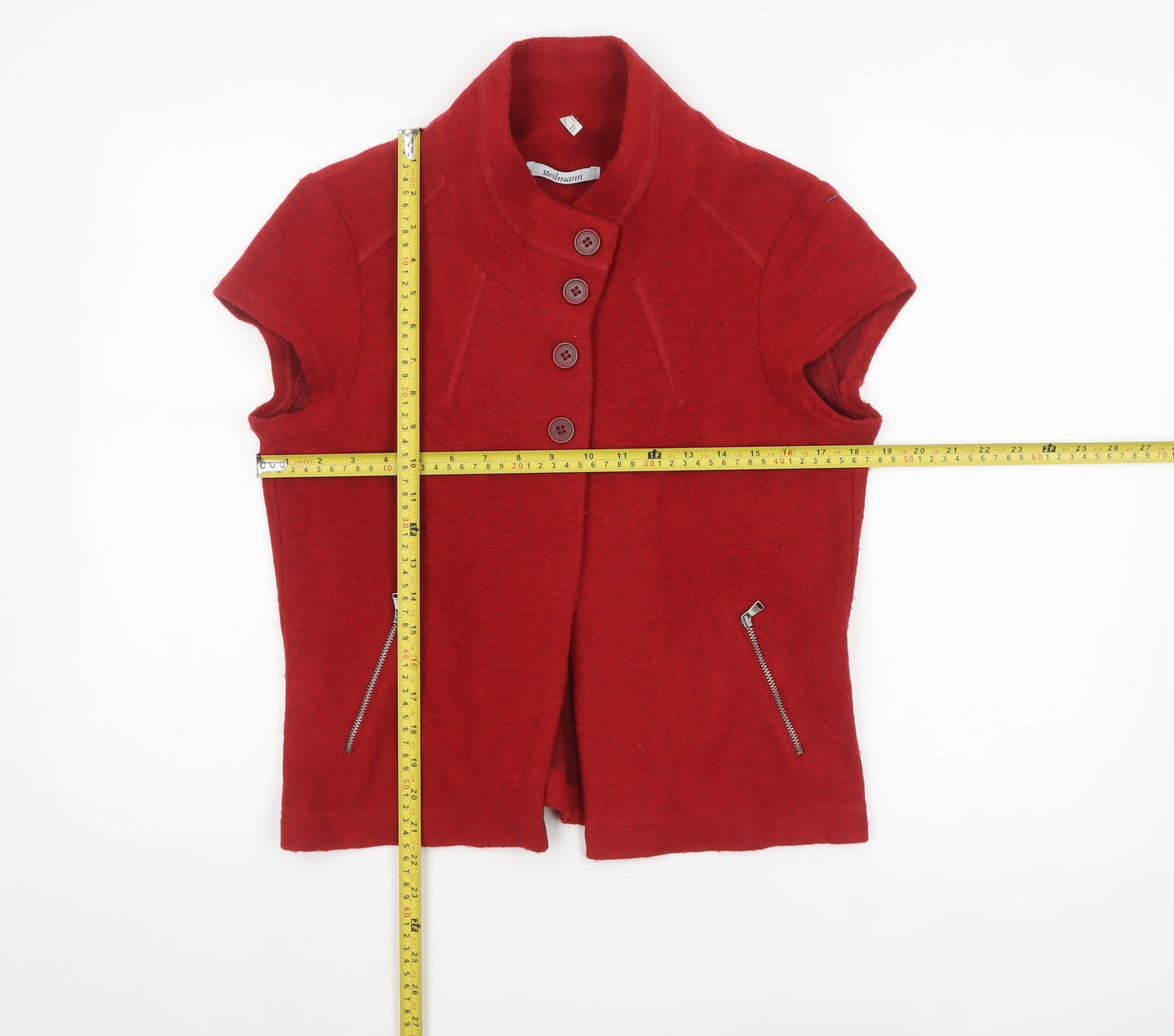 Steilmann Women's Red Short Sleeve Collared Cardigan Size 12
