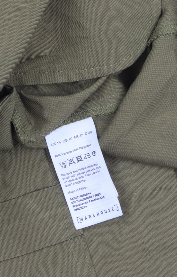 Warehouse Women's Green Military Belted Jacket Size 14