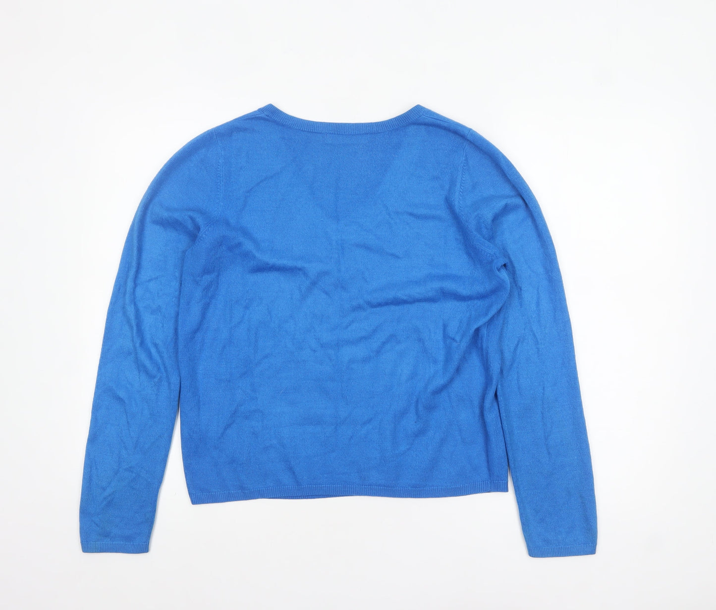 Marks and Spencer Women's Blue V-Neck Acrylic Jumper Size 12