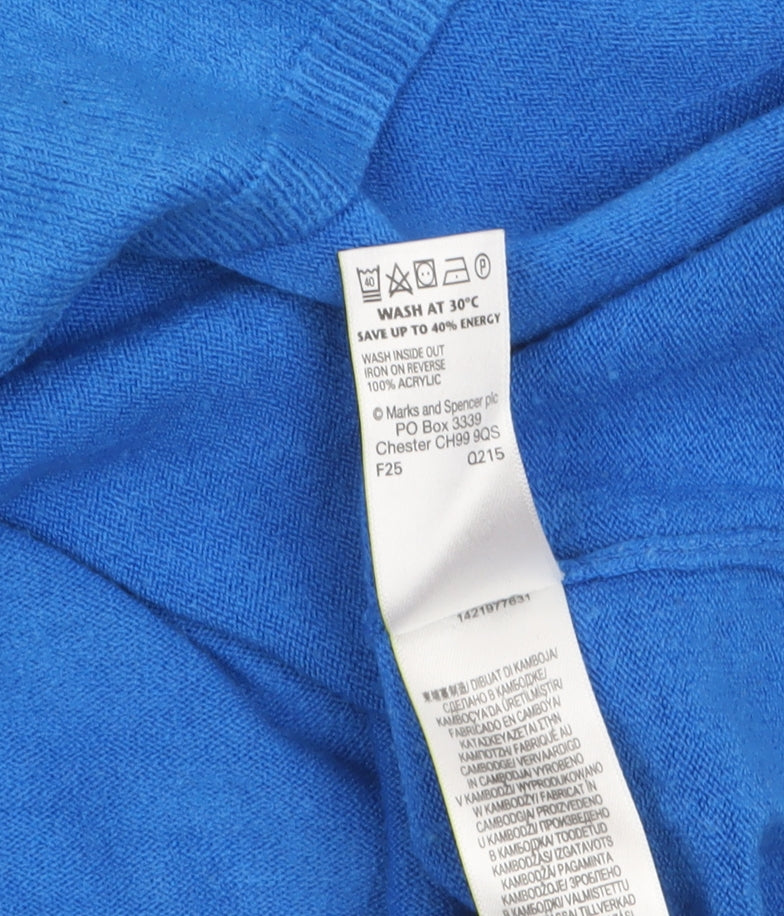 Marks and Spencer Women's Blue V-Neck Acrylic Jumper Size 12