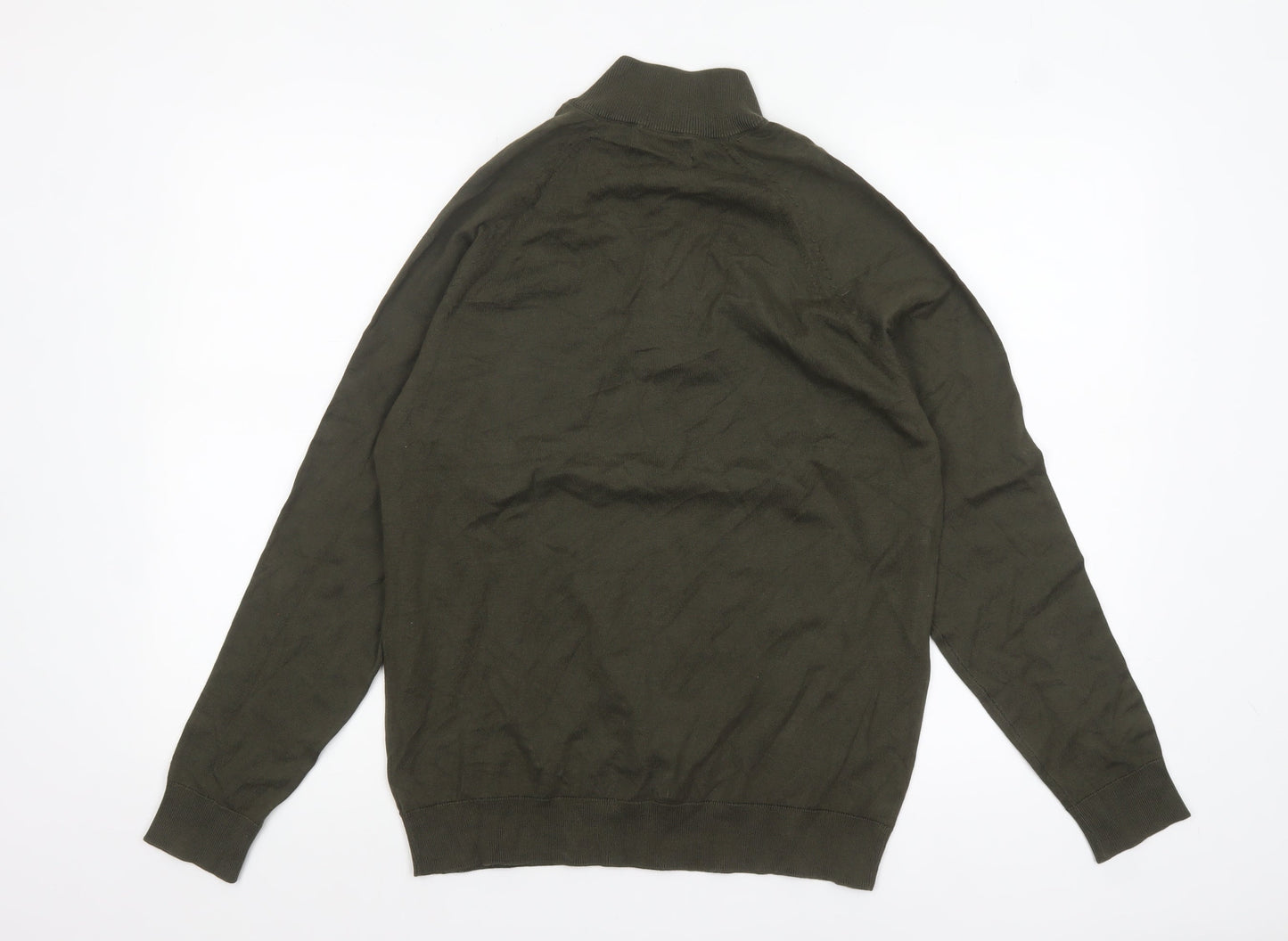 Marks and Spencer Men's Green 1/2 Zip High Neck Cotton Jumper M