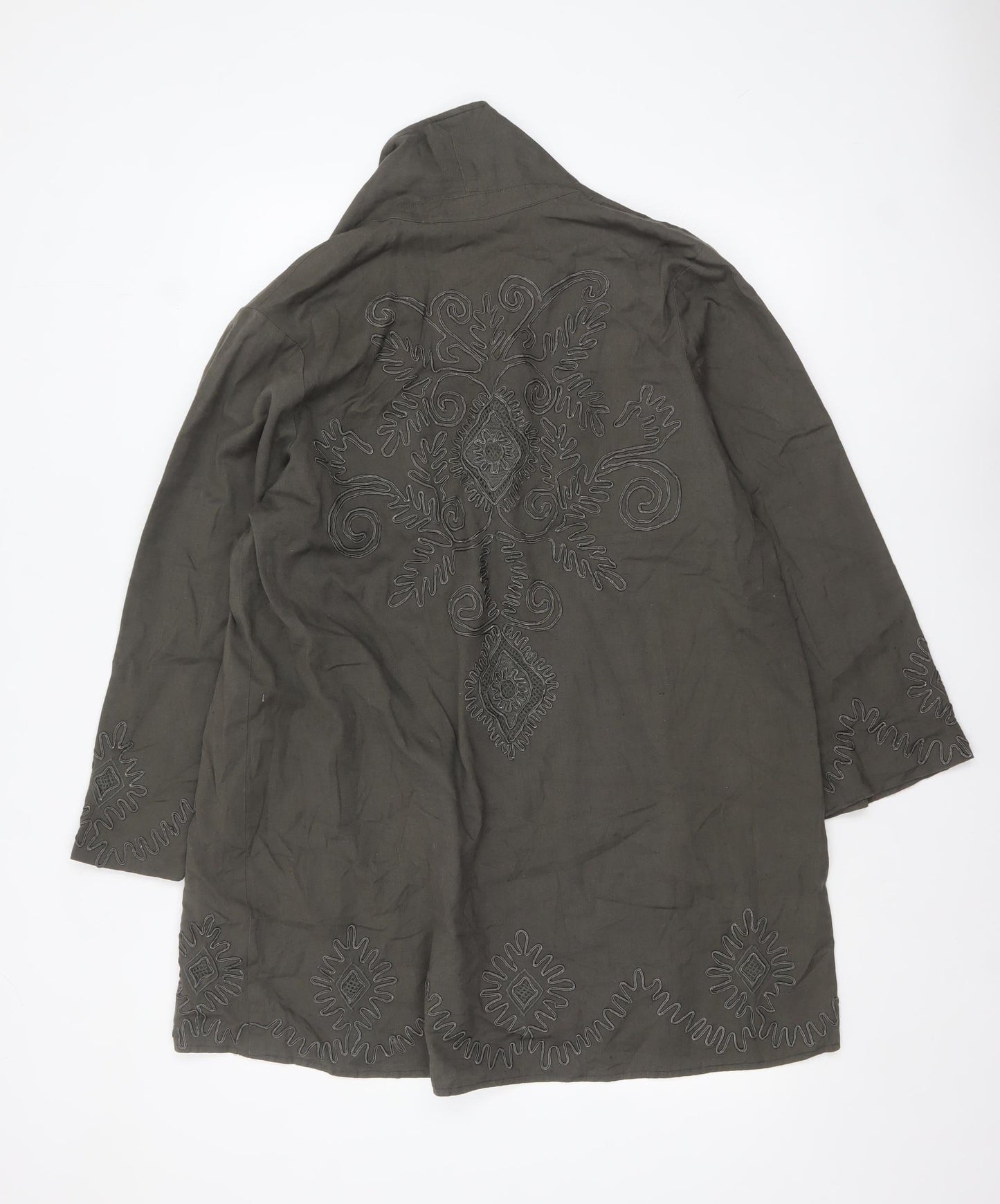 Topshop Women’s Green Embroidered Cotton Kimono Coatigan Size 14