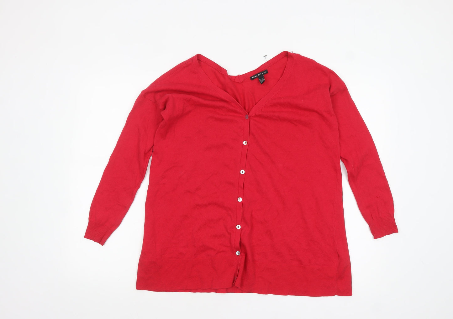 Mango Women Red Cotton Blend V-Neck Long Sleeve Cardigan S