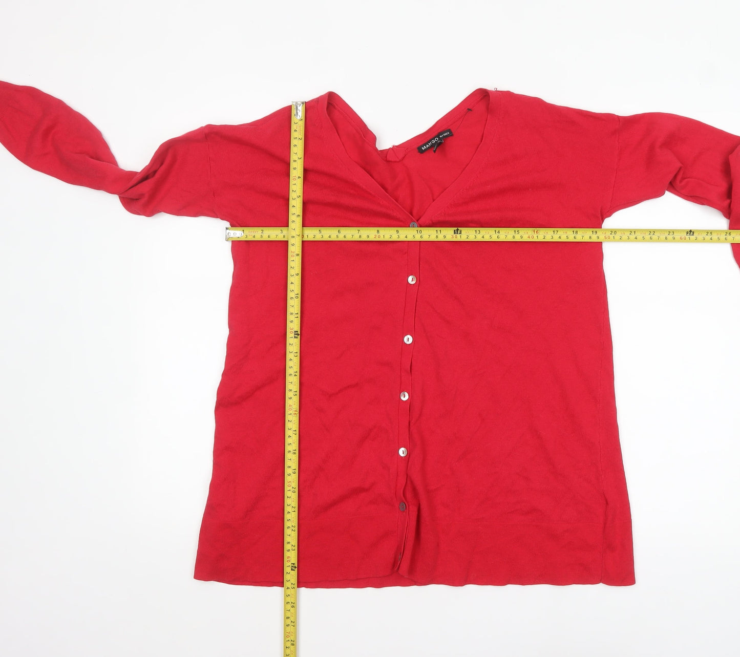 Mango Women Red Cotton Blend V-Neck Long Sleeve Cardigan S