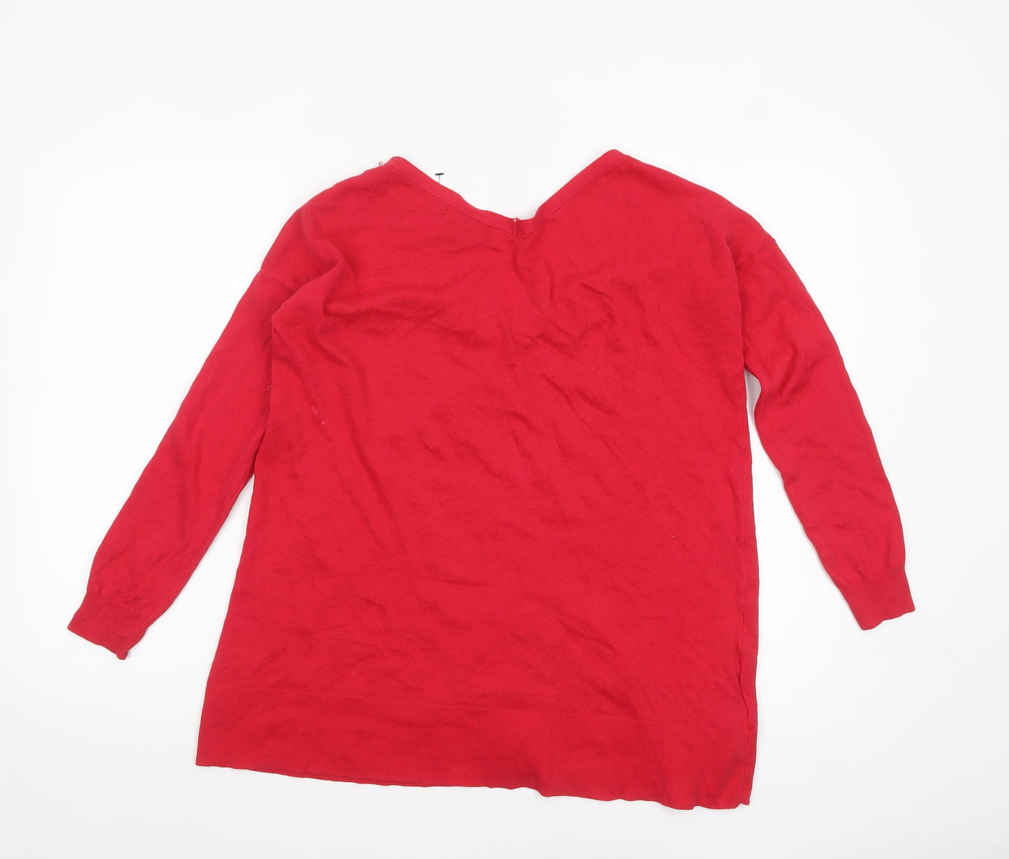 Mango Women Red Cotton Blend V-Neck Long Sleeve Cardigan S