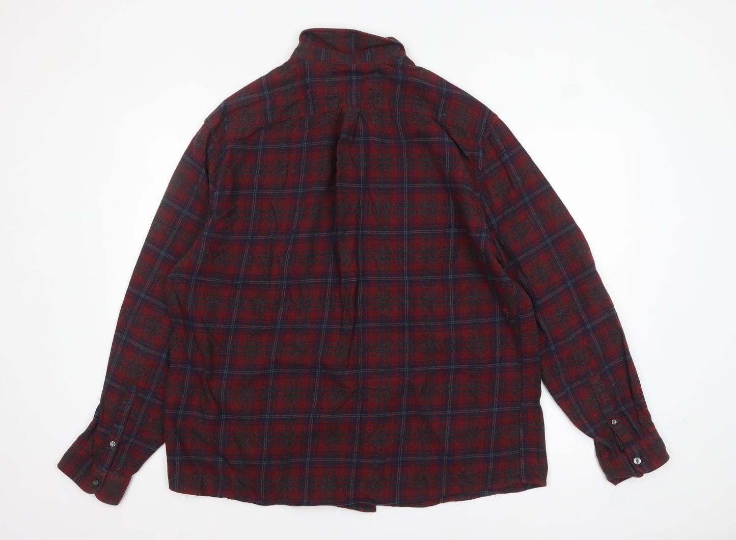 Marks and Spencer Men’s Red Check Flannel Button-Up Shirt 2XL Regular Fit