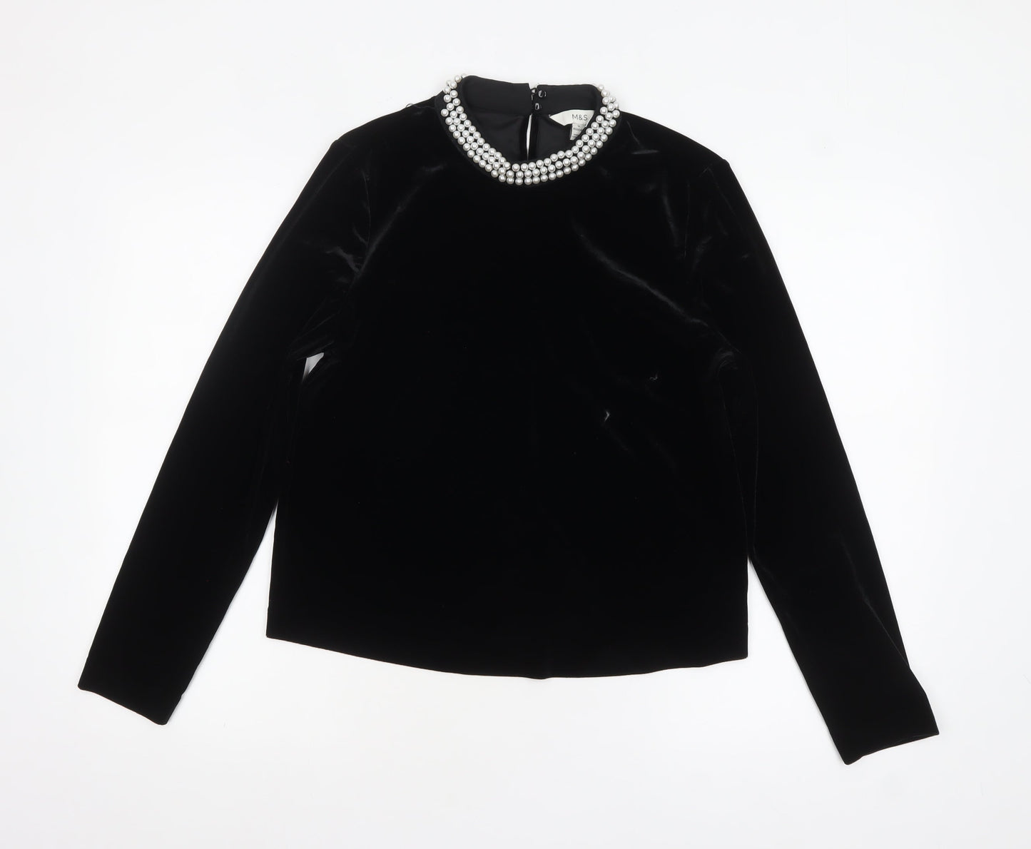 Marks and Spencer Women's Black Velvet Beaded Blouse Size 10
