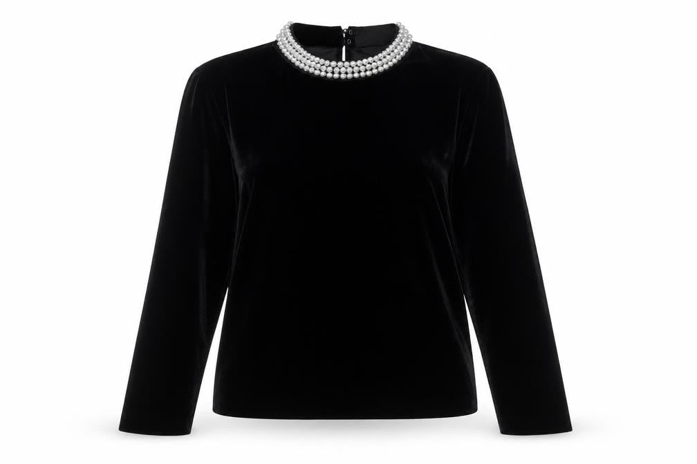 Marks & Spencer Women's Black Velvet Beaded Blouse Size 10