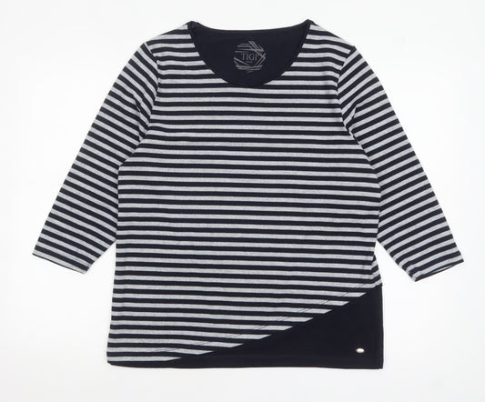 TIGI Womens Blue Striped 3/4 Sleeve Jersey Top Size 14/16