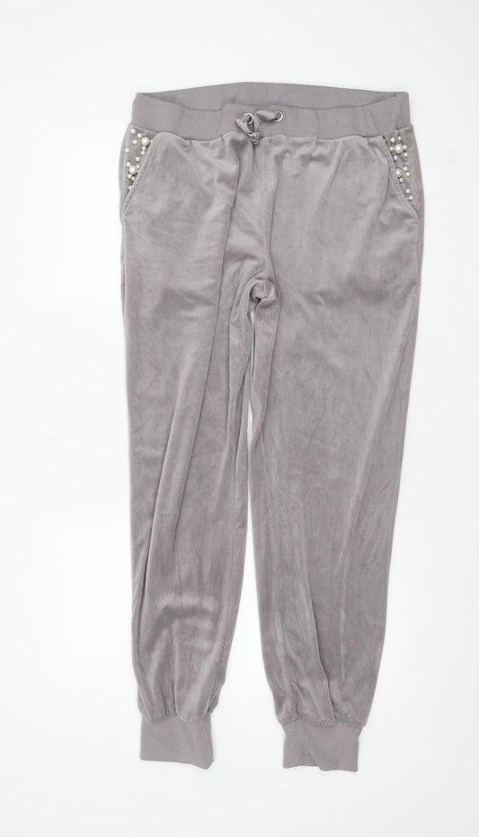 JYI London Womens Grey Velour Pearl Jogger Trousers 3XL