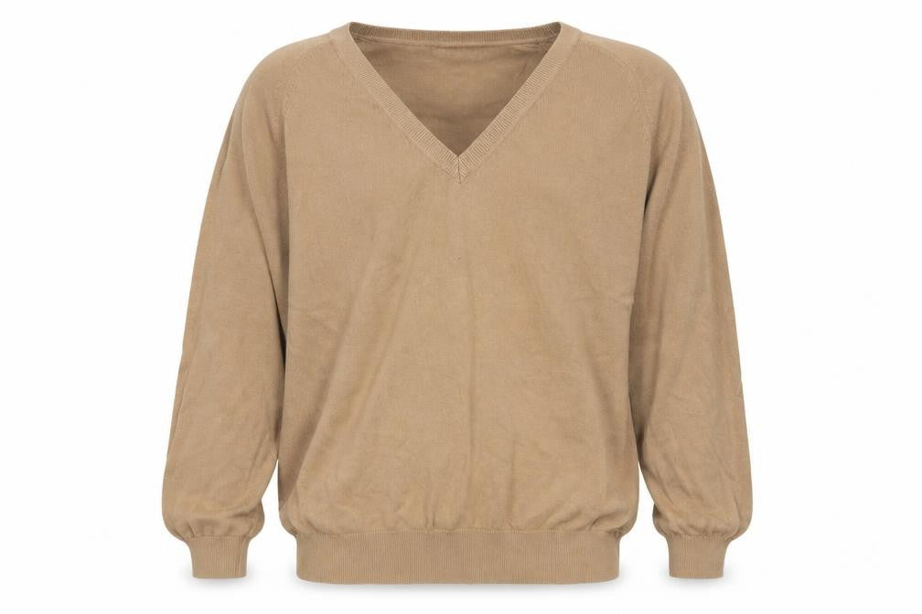 Kallspin Men’s Beige Cotton V-Neck Pullover Jumper Size L