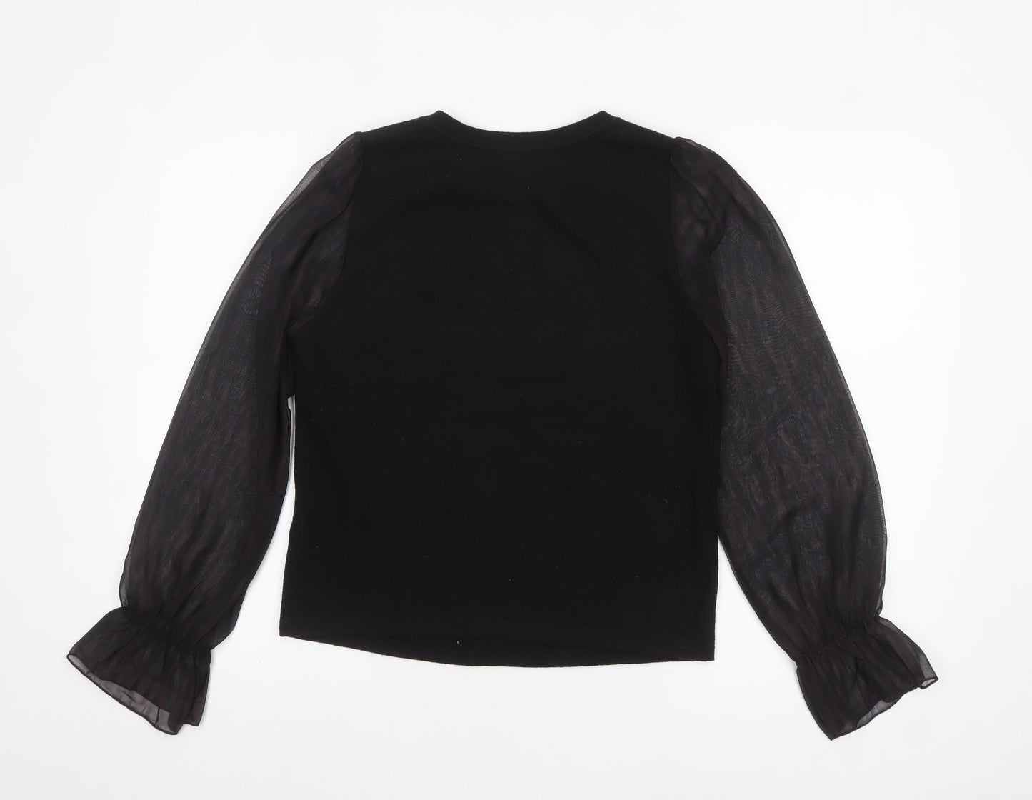New Look Women’s Black Size 12 Sheer Puff Sleeve Blouse