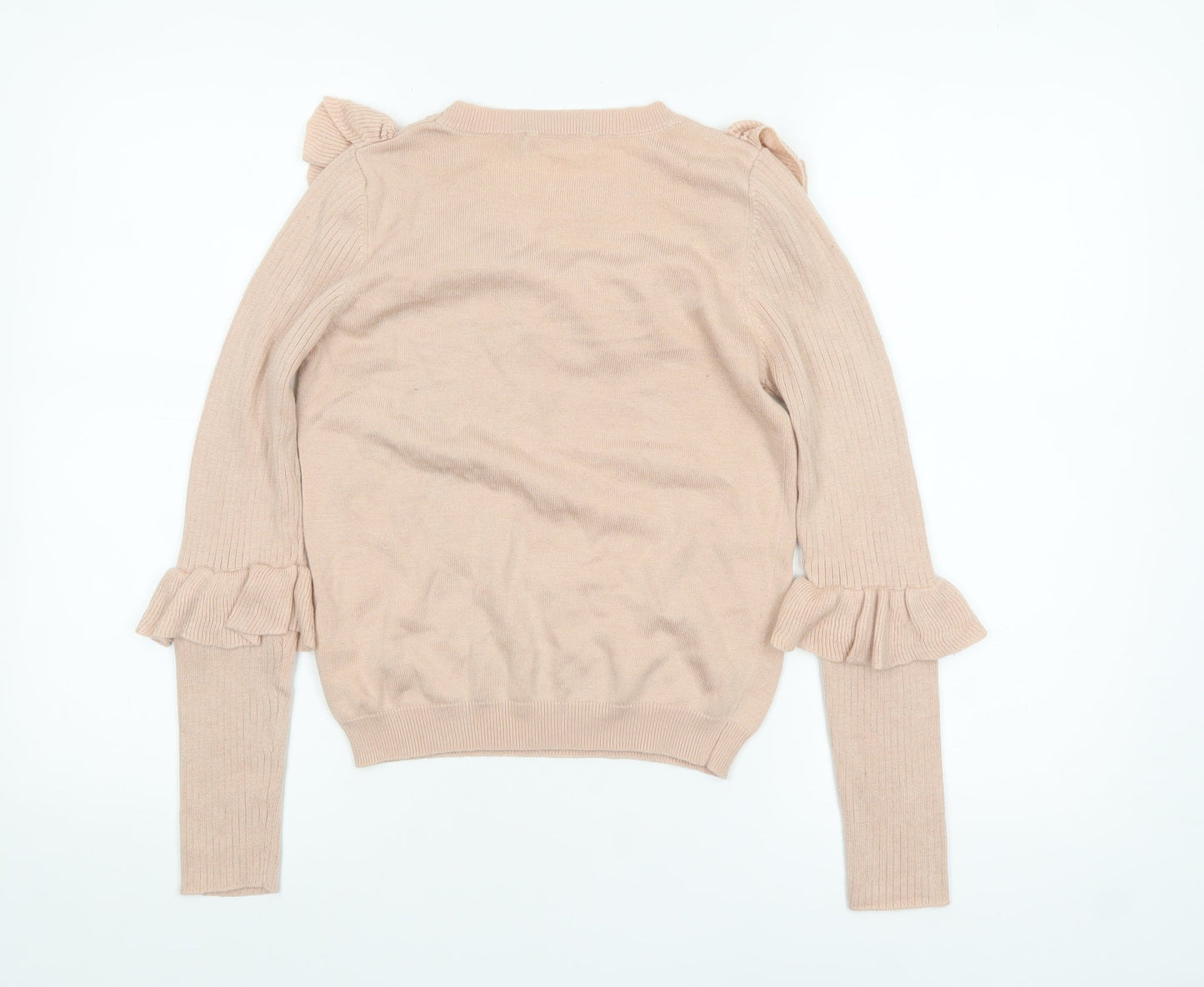 ASOS Women Beige Ruffle Crew Neck Knit Jumper Size 4