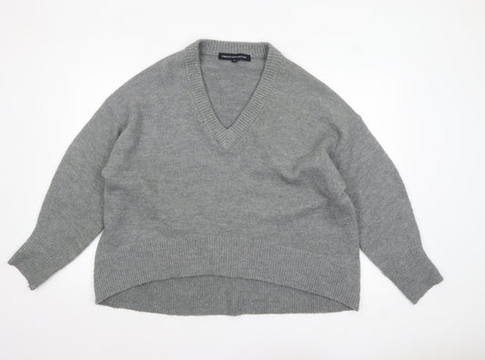 French Connection Womens Grey V-Neck Relaxed Knit Jumper Size M