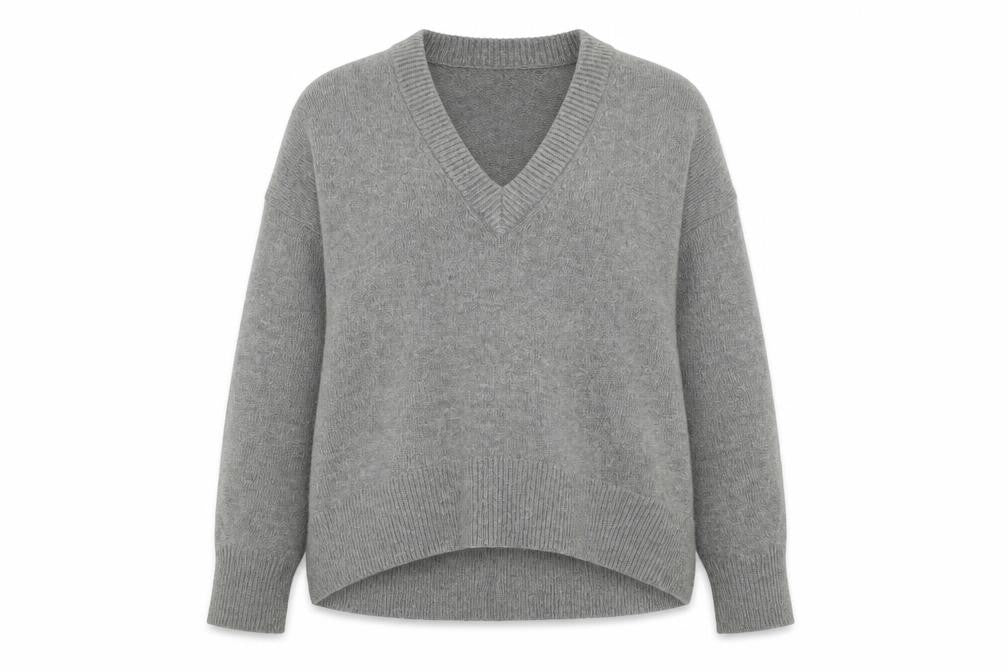French Connection Womens Grey V-Neck Relaxed Knit Jumper Size M