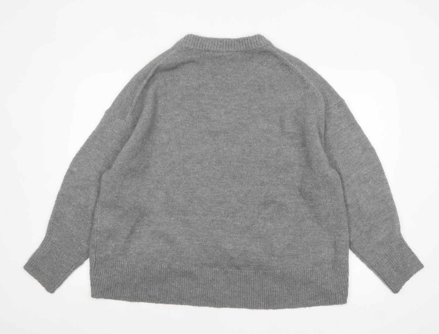French Connection Womens Grey V-Neck Relaxed Knit Jumper Size M