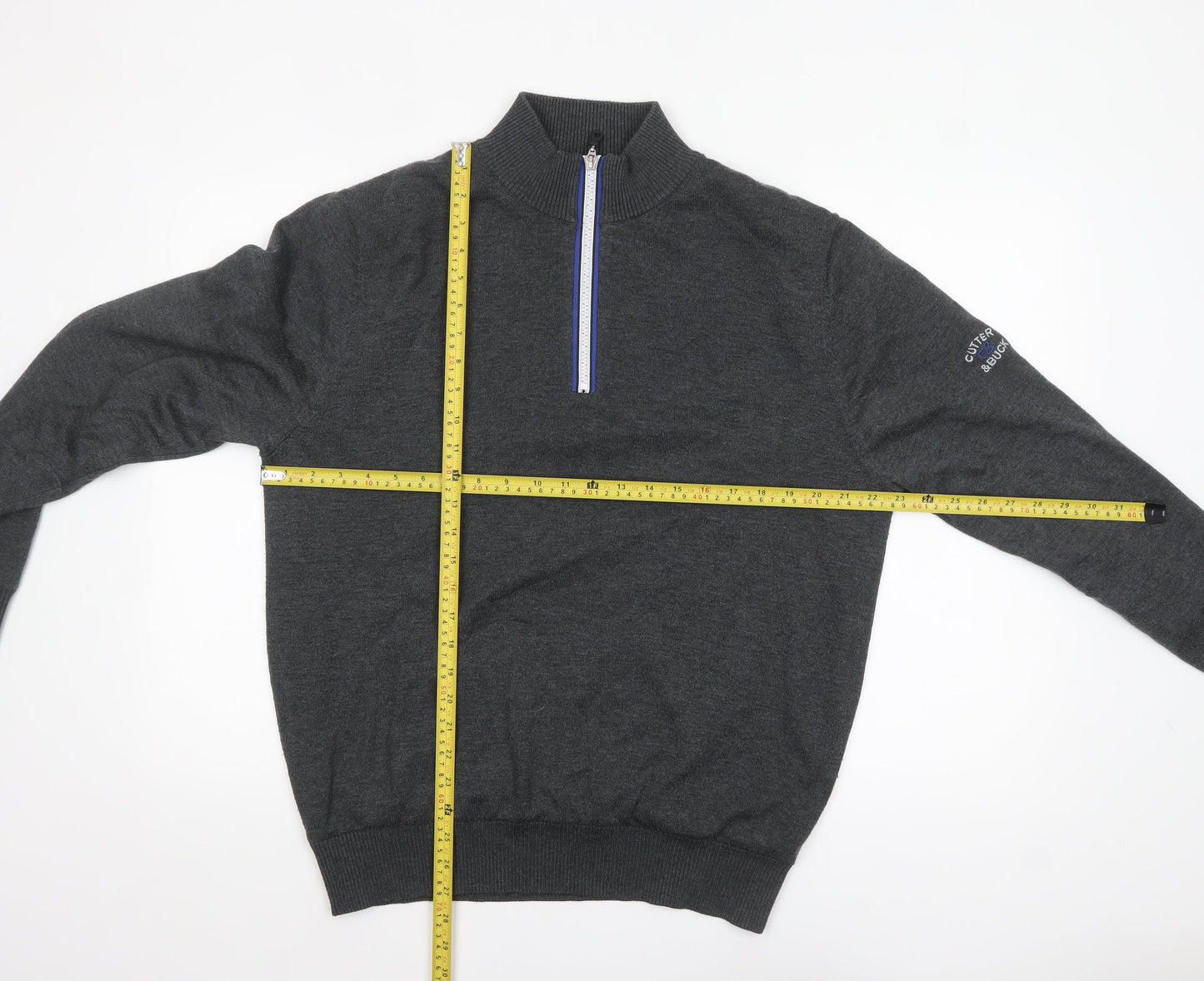 Cutter & Buck Men's Grey L 1/2 Zip High Neck Knit Jumper