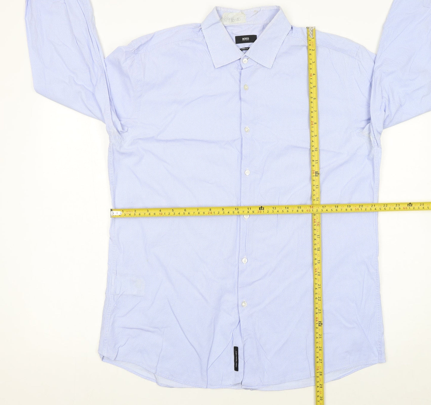 Hugo Boss Men's Blue Slim Fit Long Sleeve Button-Up Shirt 17.5in